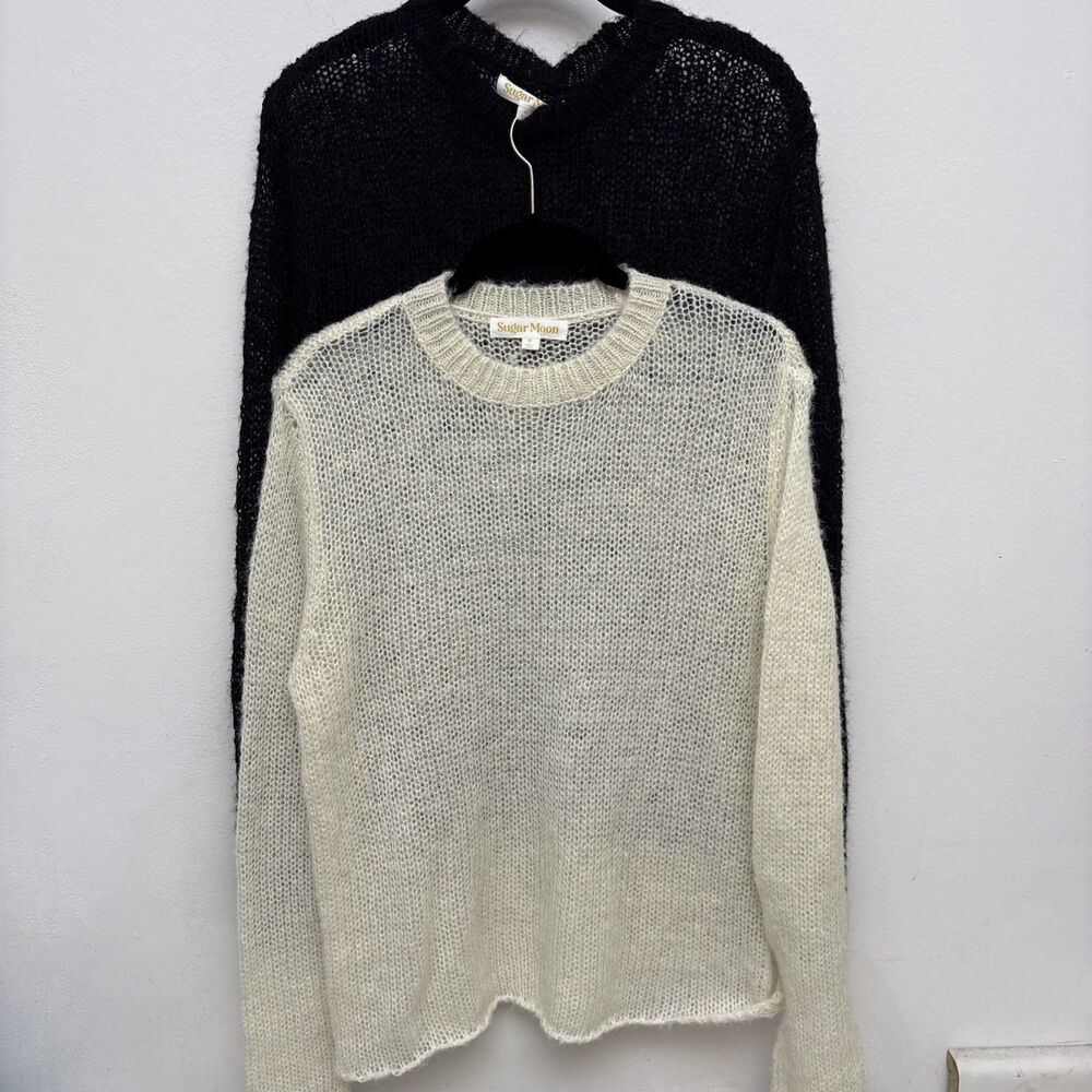 Sugar Moon Lot Of 2 Open Weave Long Sleeve Sweaters, White, Black, Womens Medium